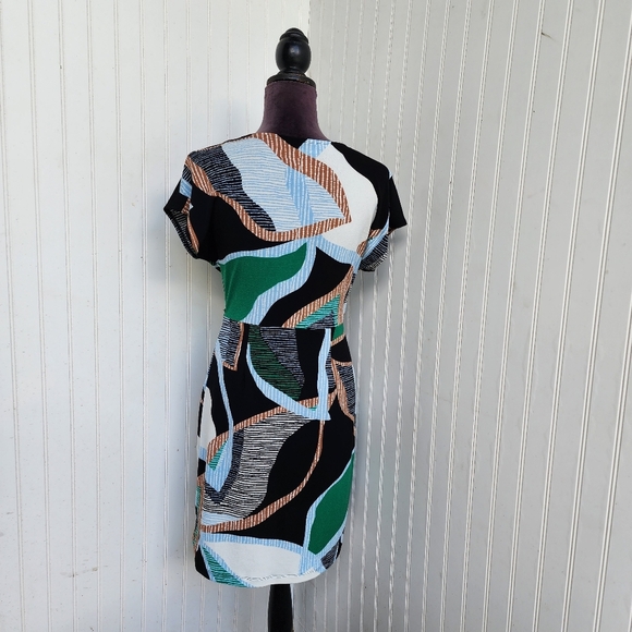 Nine West White Green Tan Faux Wrap Career Knee Length Spring Dress Short S - Picture 2 of 11